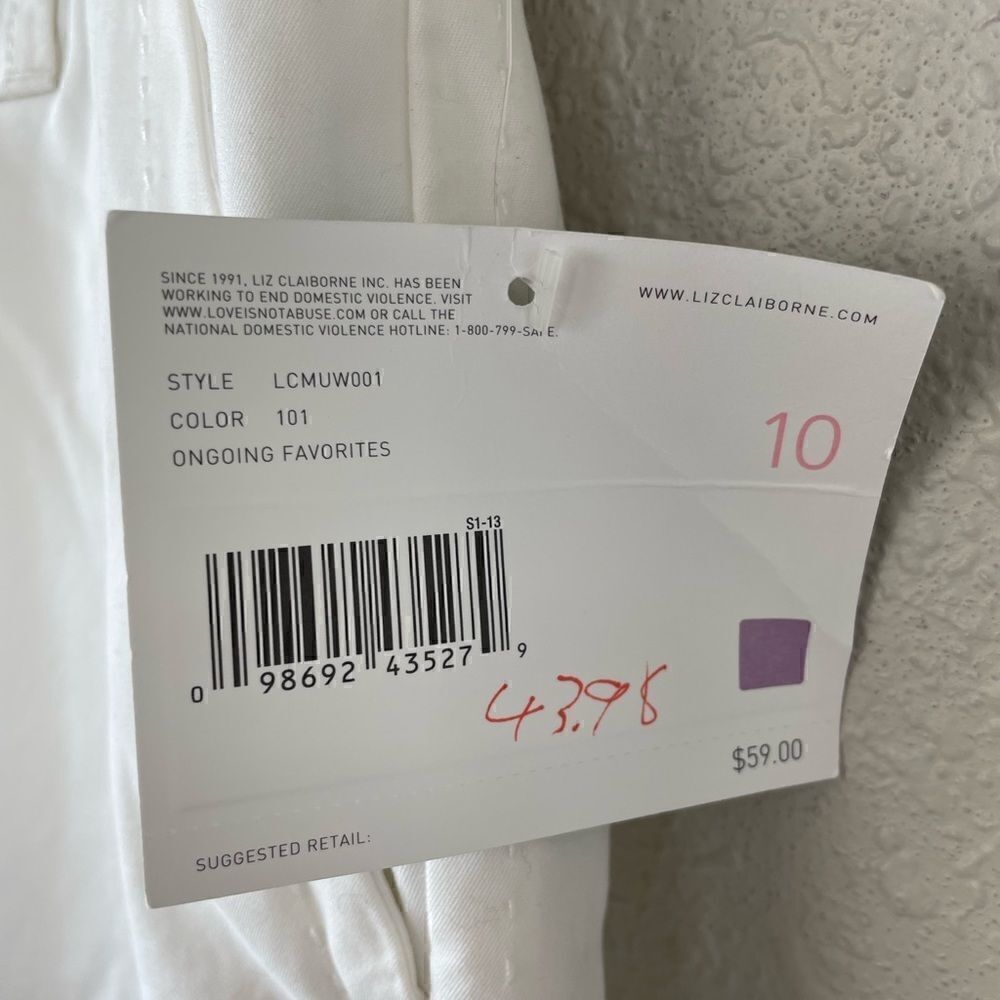 NWT Liz Claiborne White Sloan Pants Size 10 - Picture 4 of 10